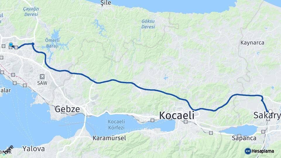 İstanbul Ümraniye Sakarya Arası Kaç Km - Yol Haritası