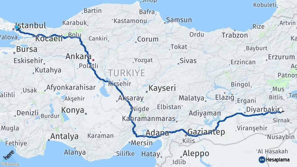 İstanbul Ümraniye Siirt Arası Kaç Km - Yol Haritası