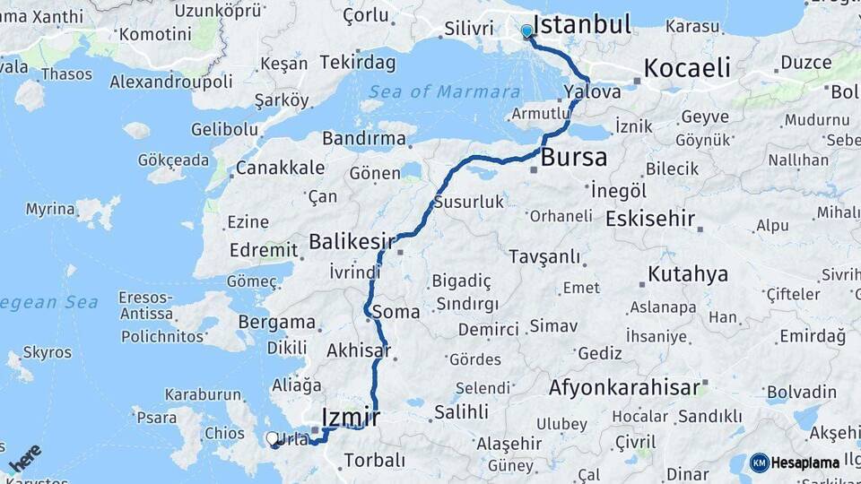 İstanbul Urla İzmir Arası Kaç Km - Yol Haritası