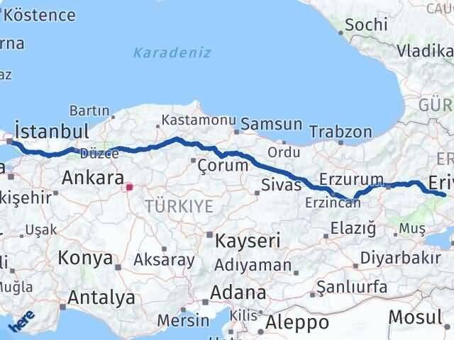 İstanbul Üsküdar Ağrı Arası Kaç Km - Yol Haritası