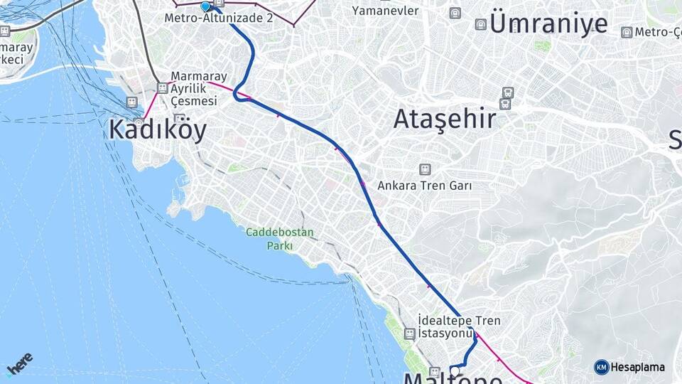 İstanbul Üsküdar Altunizade Maltepe Arası Kaç Km - Yol Haritası