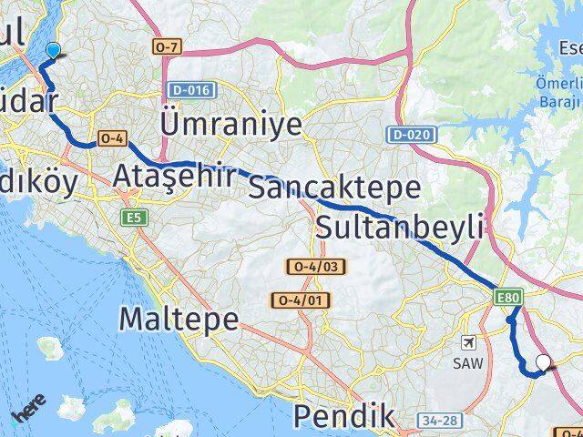 İstanbul Üsküdar Beylerbeyi Orhanlı Tuzla Arası Kaç Km - Yol Haritası