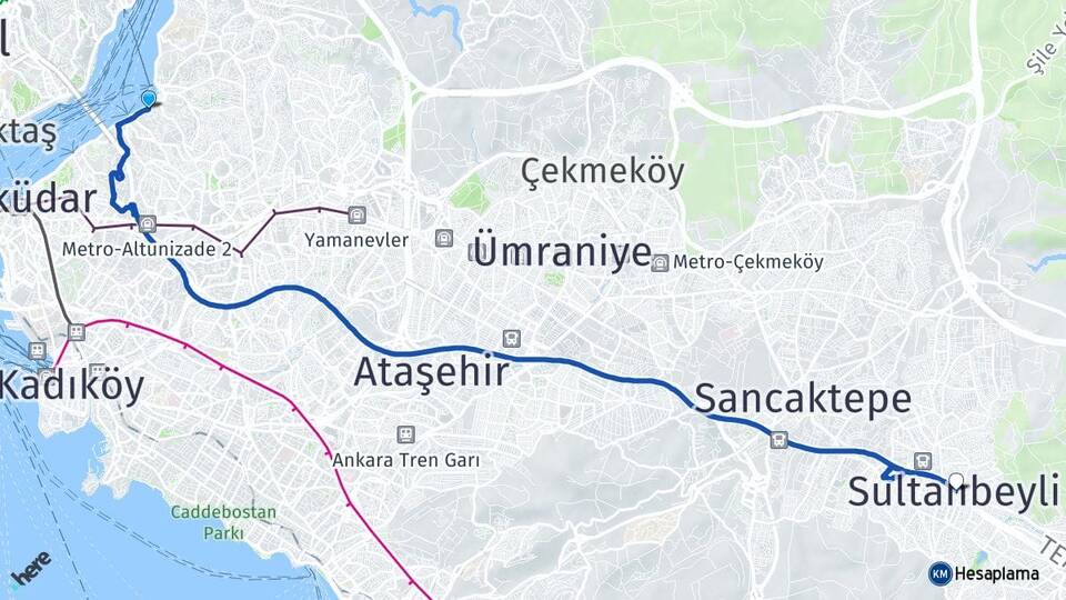 İstanbul Üsküdar Beylerbeyi Sultanbeyli Arası Kaç Km - Yol Haritası