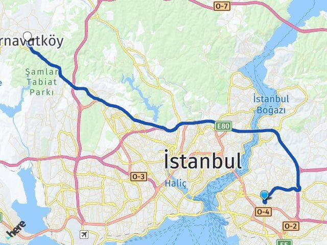 İstanbul Üsküdar Bulgurlu Arnavutköy Arası Kaç Km - Yol Haritası