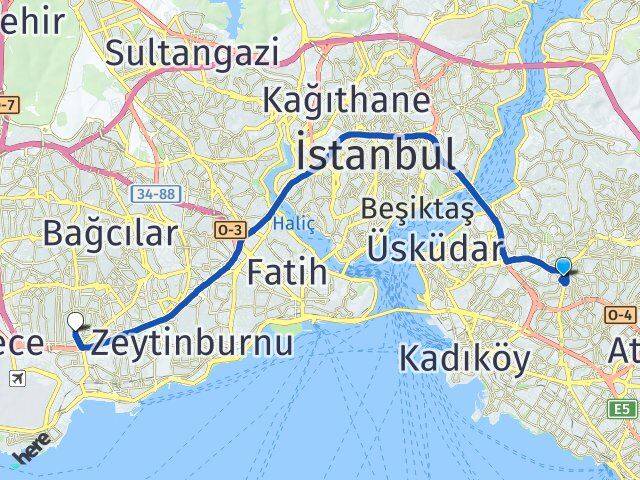 İstanbul Üsküdar Bulgurlu Bahçelievler Arası Kaç Km - Yol Haritası
