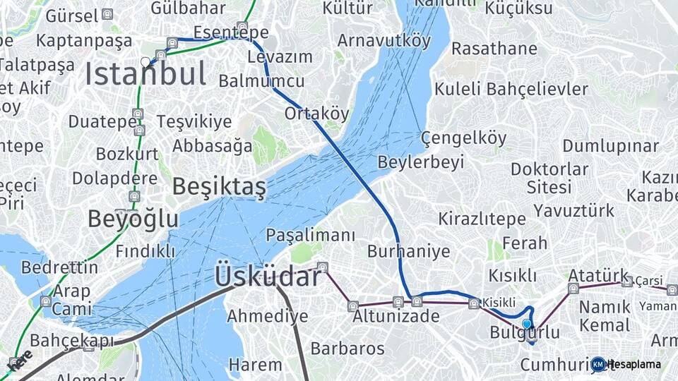 İstanbul Üsküdar Bulgurlu Şişli Arası Kaç Km - Yol Haritası