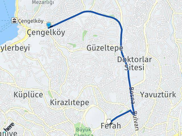 İstanbul Üsküdar Çengelköy Ferah Üsküdar Arası Kaç Km - Yol Haritası
