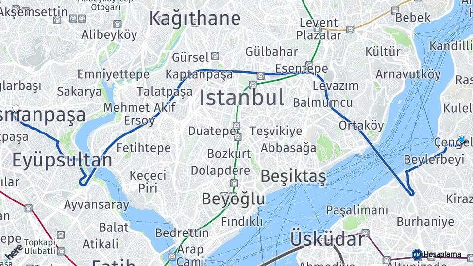 İstanbul Üsküdar Çengelköy Gaziosmanpaşa Arası Kaç Km - Yol Haritası