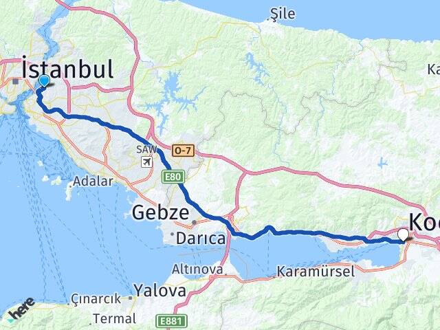 İstanbul Üsküdar Çengelköy Körfez İzmit Kocaeli Arası Kaç Km - Yol Haritası
