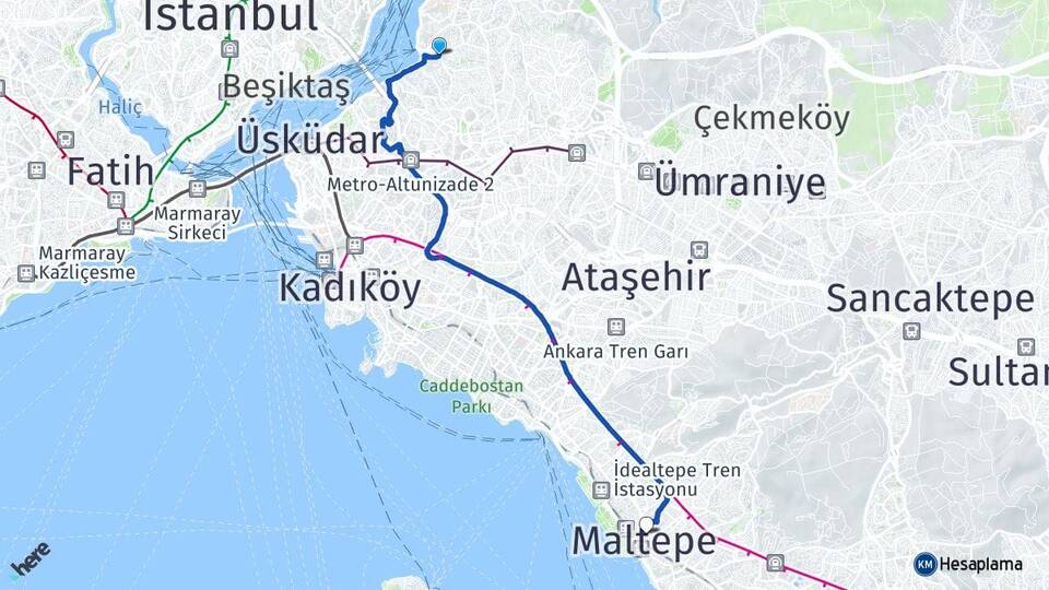 İstanbul Üsküdar Çengelköy Maltepe Arası Kaç Km - Yol Haritası