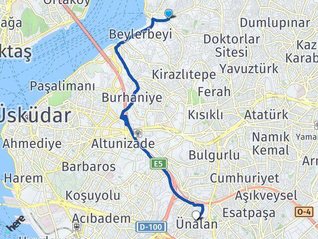 İstanbul Üsküdar Çengelköy Ünalan Üsküdar Arası Kaç Km - Yol Haritası
