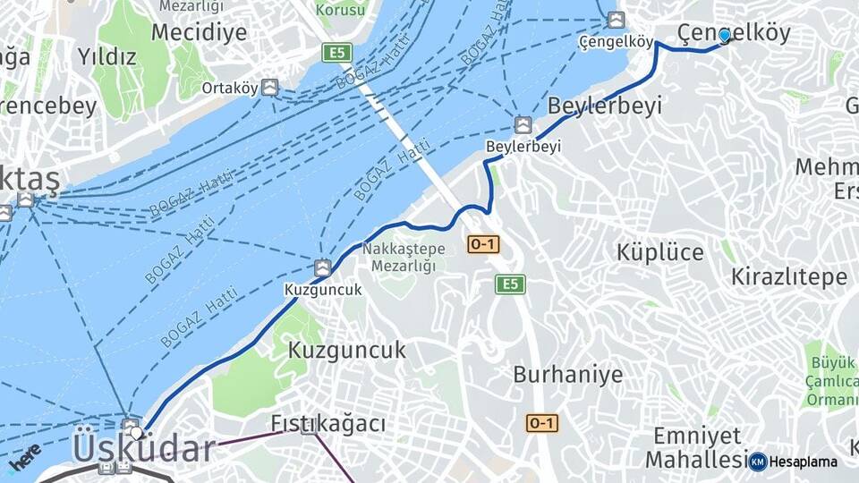 İstanbul Üsküdar Çengelköy Üsküdar Arası Kaç Km - Yol Haritası