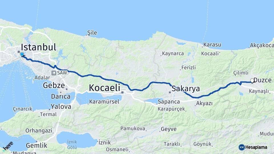 İstanbul Üsküdar Düzce Arası Kaç Km - Yol Haritası