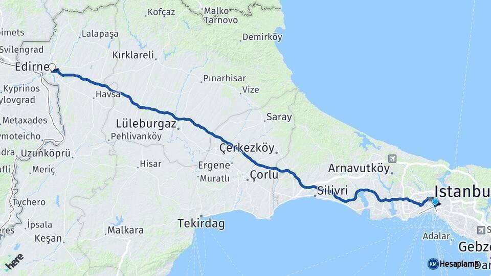 İstanbul Üsküdar Edirne Arası Kaç Km - Yol Haritası