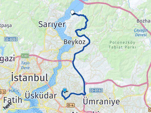 İstanbul Üsküdar Ferah Anadolu Kavağı Beykoz Arası Kaç Km - Yol Haritası
