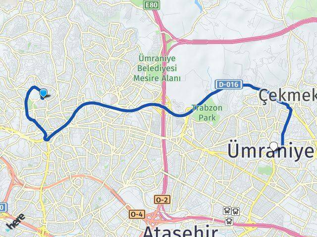 İstanbul Üsküdar Ferah Ümraniye Arası Kaç Km - Yol Haritası