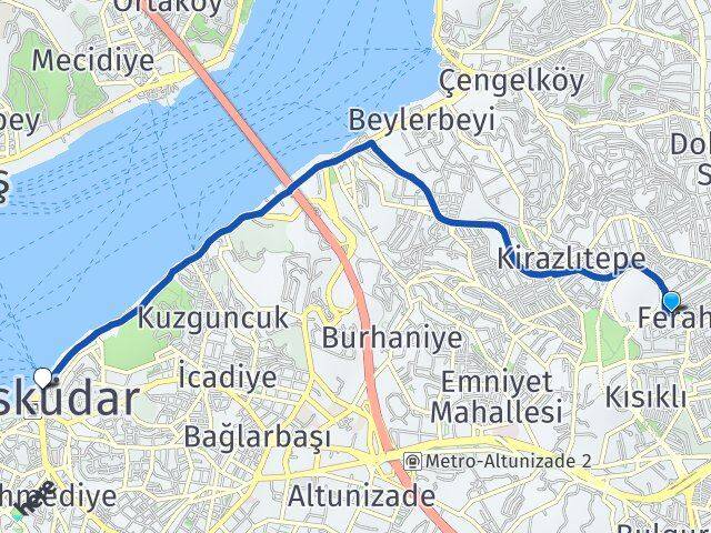 İstanbul Üsküdar Ferah Üsküdar Arası Kaç Km - Yol Haritası