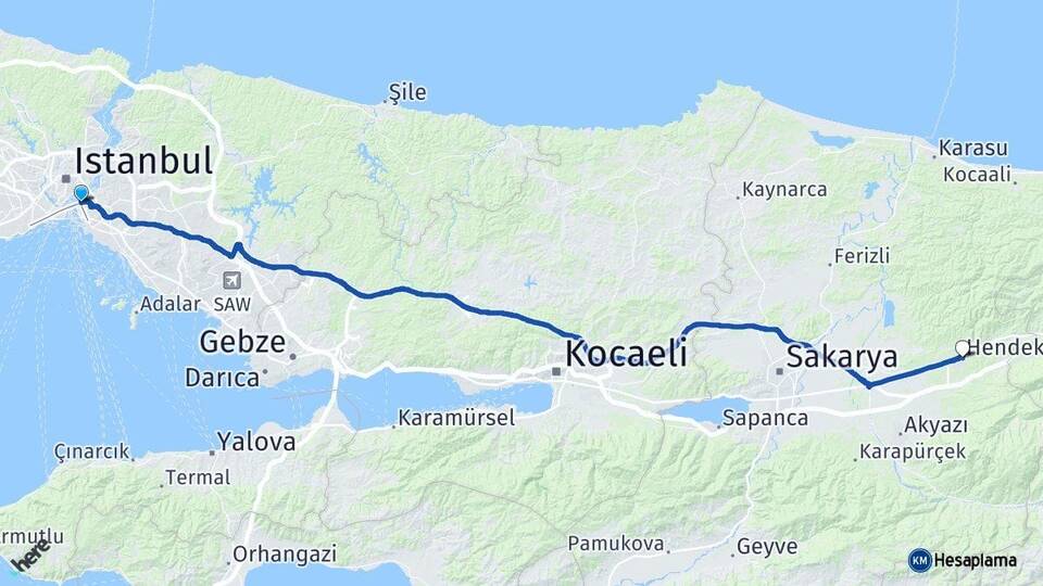 İstanbul Üsküdar Hendek Sakarya Arası Kaç Km - Yol Haritası