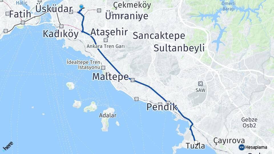 Kısıklı Tuzla Arası Kaç Km - Yol Tarifi