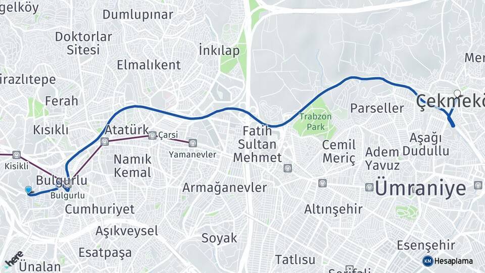 Küçük Çamlıca Çekmeköy Arası Kaç Km - Yol Tarifi