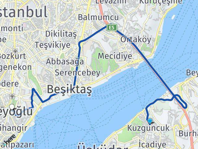 İstanbul Üsküdar Kuzguncuk Beyoğlu Arası Kaç Km - Yol Haritası