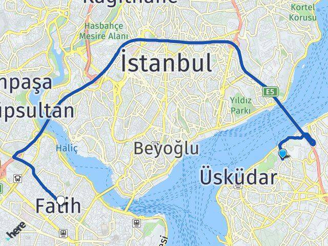 İstanbul Üsküdar Kuzguncuk Fatih Arası Kaç Km - Yol Haritası