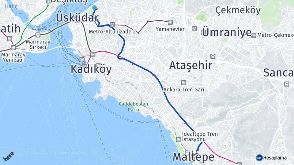 İstanbul Üsküdar Kuzguncuk Maltepe Arası Kaç Km - Yol Haritası