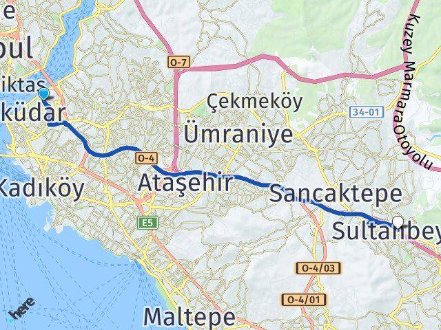İstanbul Üsküdar Kuzguncuk Sultanbeyli Arası Kaç Km - Yol Haritası