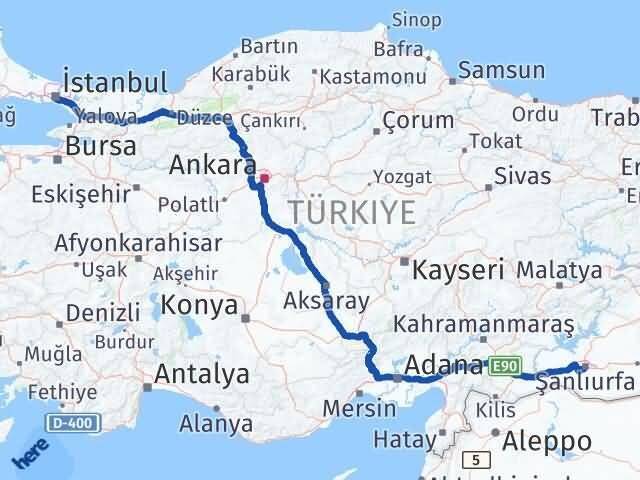 İstanbul Üsküdar Şanlıurfa Arası Kaç Km - Yol Haritası