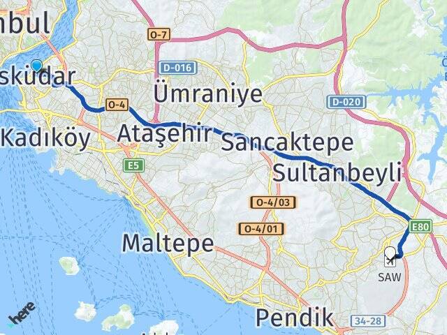 Sultantepe Sabiha Gökçen Havalimanı Arası Kaç Km - Yol Tarifi