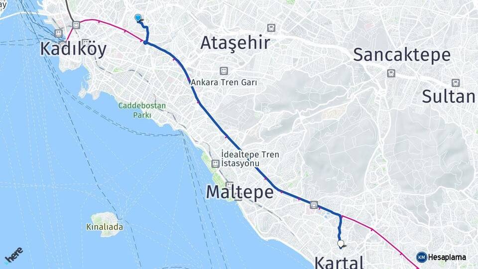İstanbul Üsküdar Ünalan Karlıktepe Kartal Arası Kaç Km - Yol Haritası