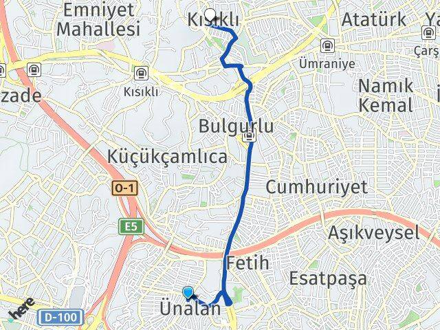 İstanbul Üsküdar Ünalan Kısıklı Üsküdar Arası Kaç Km - Yol Haritası