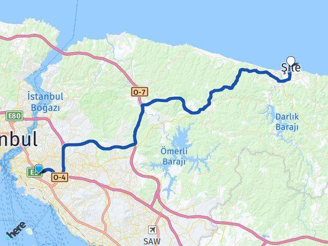 İstanbul Üsküdar Ünalan Şile Arası Kaç Km - Yol Haritası