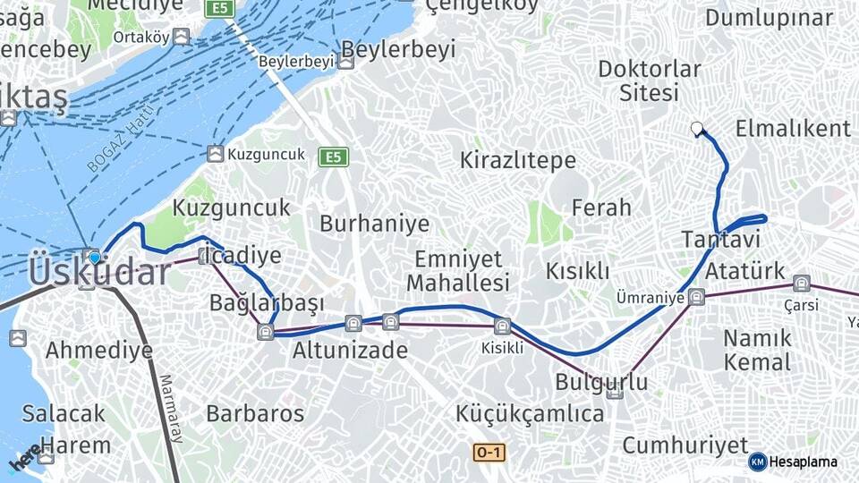 İstanbul Üsküdar Yavuztürk Üsküdar Arası Kaç Km - Yol Haritası