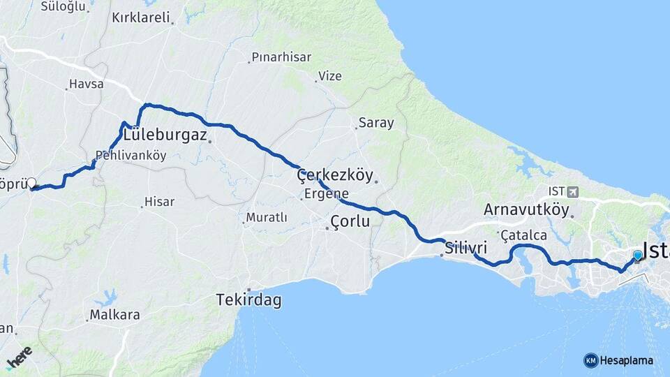 İstanbul Uzunköprü Edirne Arası Kaç Km - Yol Haritası