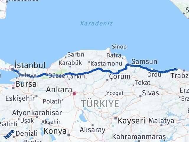 İstanbul Vakfıkebir Trabzon Arası Kaç Km - Yol Haritası