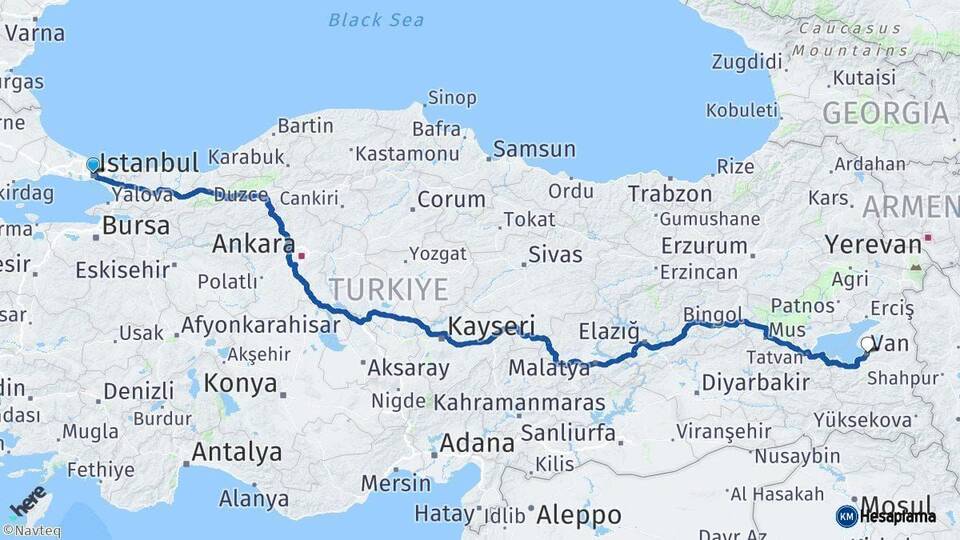 İstanbul Van Arası Kaç Km - Yol Haritası