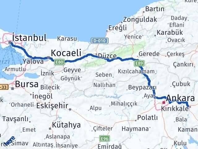 İstanbul Yahşihan Kırıkkale Arası Kaç Km - Yol Haritası