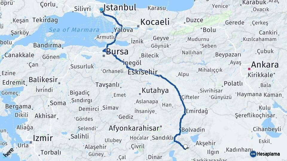 İstanbul Yalvaç Isparta Arası Kaç Km - Yol Haritası