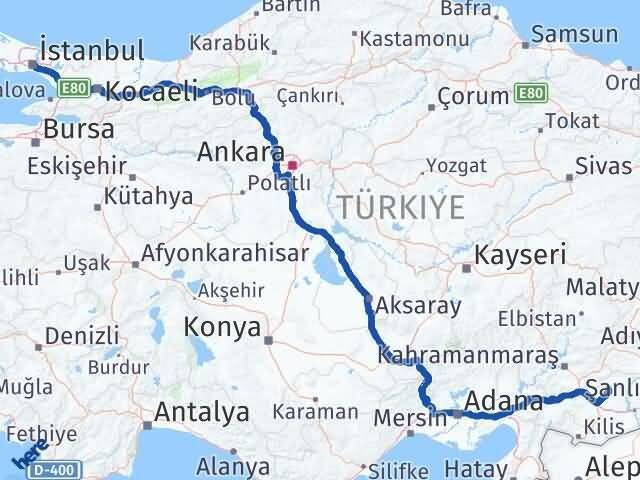 İstanbul Yavuzeli Gaziantep Arası Kaç Km - Yol Haritası