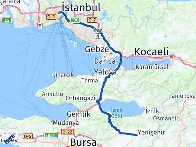 İstanbul Yenişehir Bursa Arası Kaç Km - Yol Haritası