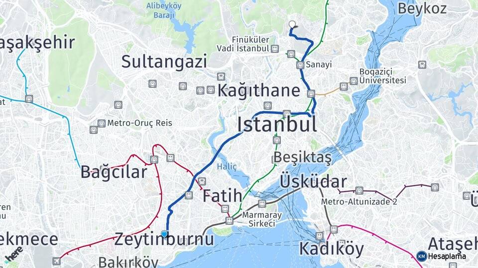 İstanbul Zeytinburnu Ayazağa Sarıyer Arası Kaç Km - Yol Haritası