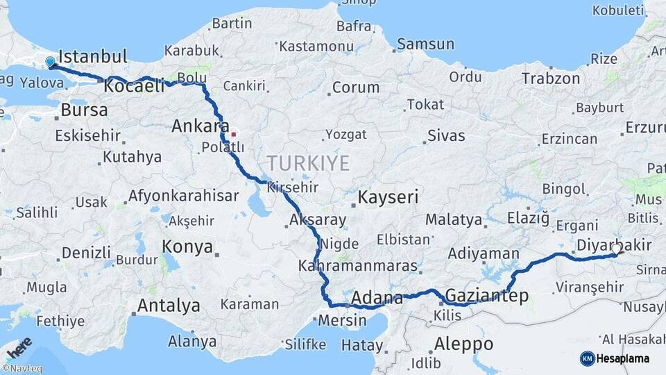İstanbul Zeytinburnu Batman Arası Kaç Km - Yol Haritası