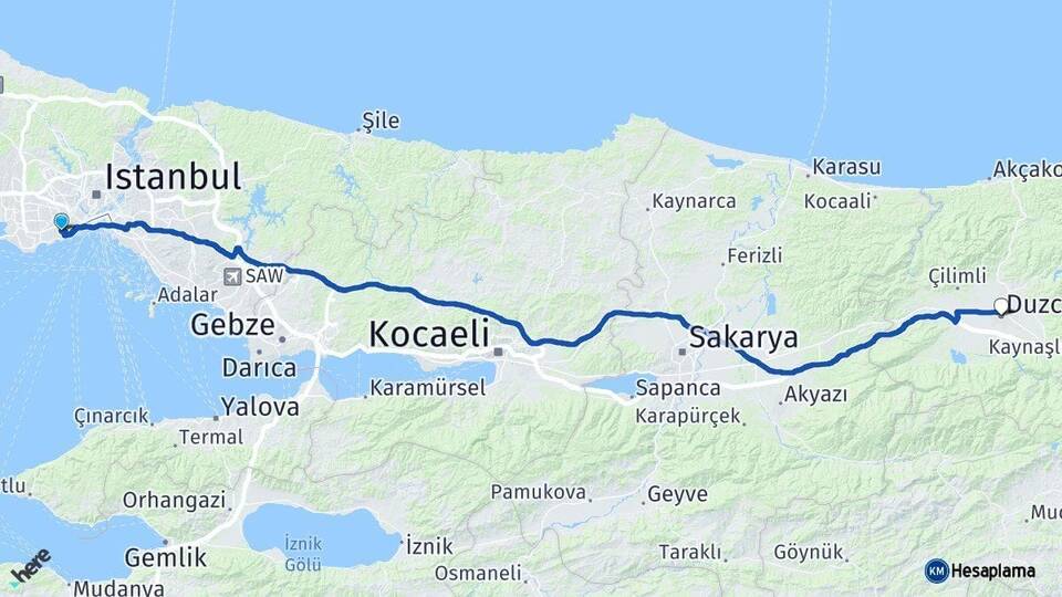 İstanbul Zeytinburnu Düzce Arası Kaç Km - Yol Haritası