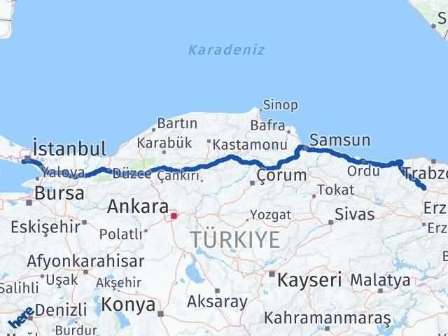 İstanbul Zeytinburnu Gümüşhane Arası Kaç Km - Yol Haritası