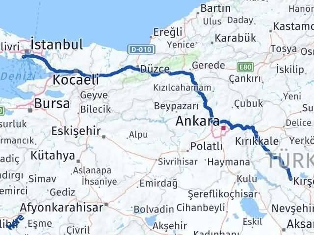 İstanbul Zeytinburnu Kırşehir Arası Kaç Km - Yol Haritası
