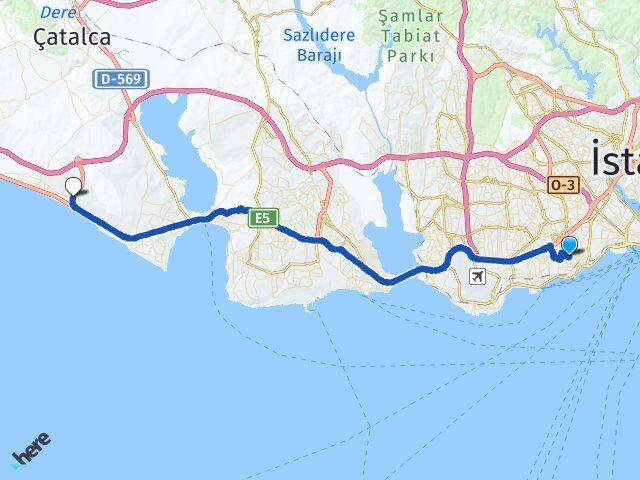 İstanbul Zeytinburnu Kumburgaz Büyükçekmece Arası Kaç Km - Yol Haritası