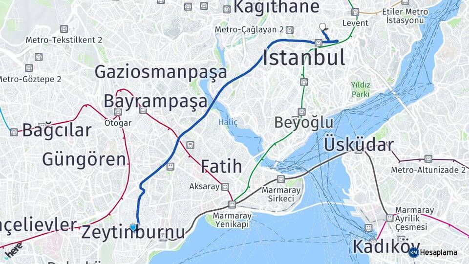 İstanbul Zeytinburnu Mecidiyeköy Şişli Arası Kaç Km - Yol Haritası