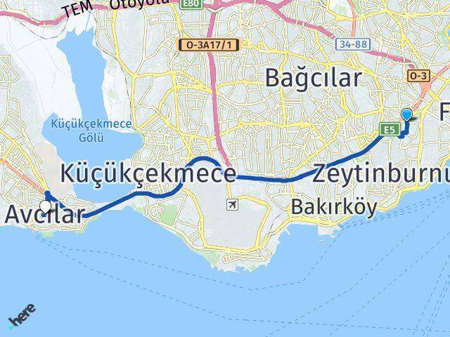 Merkezefendi Avcılar Arası Kaç Km - Yol Tarifi