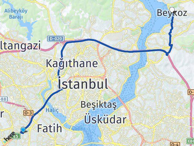 Merkezefendi Beykoz Arası Kaç Km - Yol Tarifi